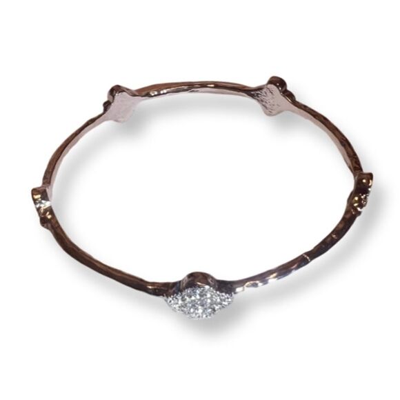 NEW Designer Inspired Clover Silver Tone Rhinestone Bangle - Picture 3 of 4